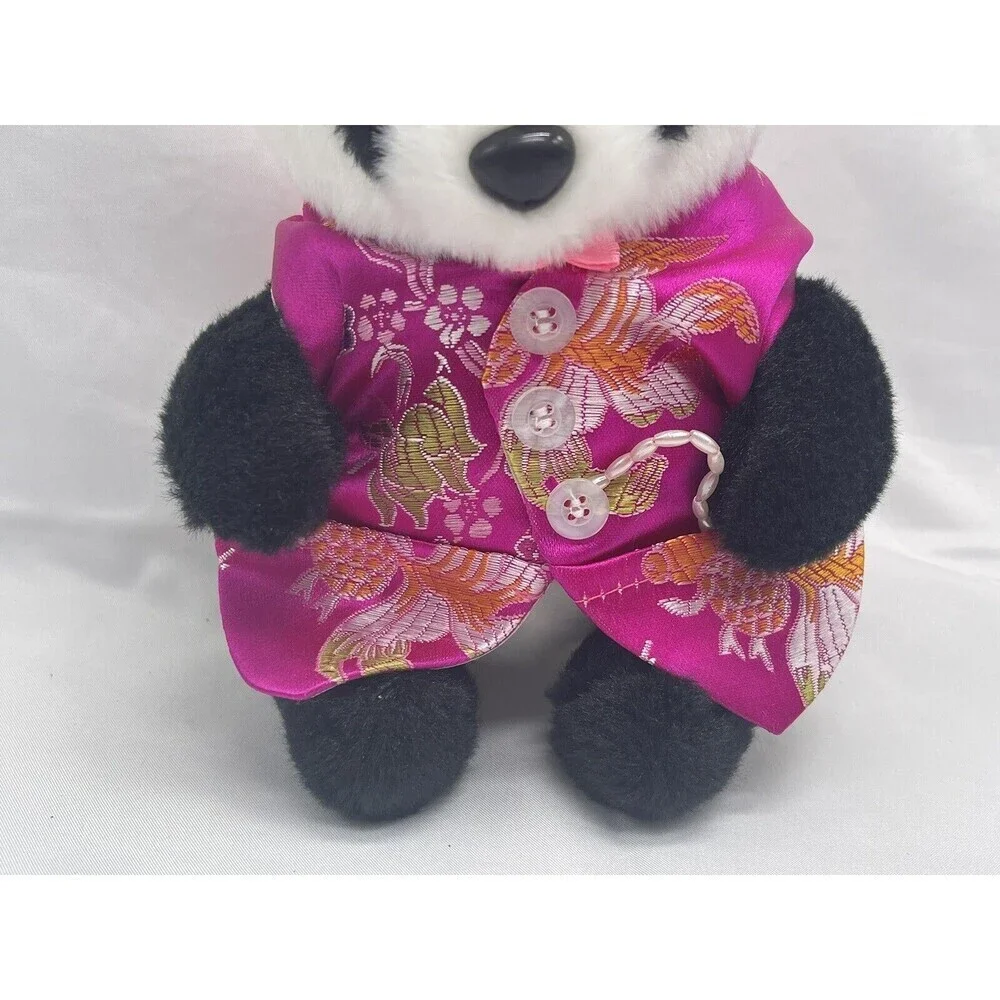 Panda Bear With Pink Tang Suit Gold Red Hat  Plush Stuffed Animal Soft Toy 7''